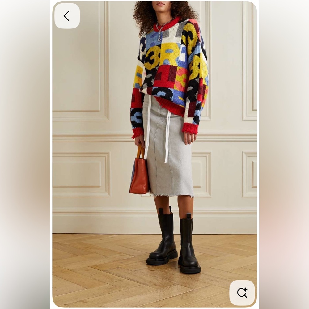R13 Multicolor Intarsia Logo Chunky Sweater Sz S Oversized